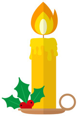 Cartoon Christmas candle with a mistletoe