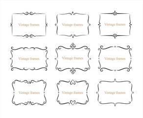 Hand drawn set of decorative frames, borders, page decoration calligraphic design elements collection. vintage vector illustration