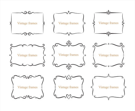 Hand drawn set of decorative frames, borders, page decoration calligraphic design elements collection. vintage vector illustration