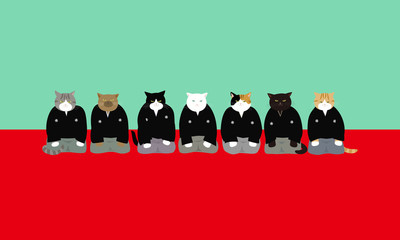 猫の落語家、猫の講談師  ズラリ並んで寄席の口上 日本の伝統芸能