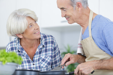 senior couple cooking healthy food