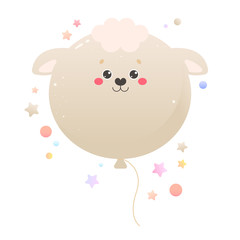 Balloon Cute Kawaii Sheep, Lamb. Animal isolated on a white background. Vector