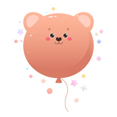 Balloon Cute Kawaii Bear. Animal isolated on a white background. Vector