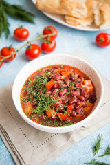 Lobio-vegetable stew of red stewed beans, paprika and herbs, a traditional dish for Caucasian home cooking.