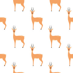 Seamless pattern with deer, doe, roe deer. Vector illustration in the Scandinavian style