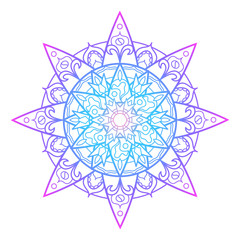 Violet blue mandala ornament, abstract vector illustration on white background. Gradient colored mandala print