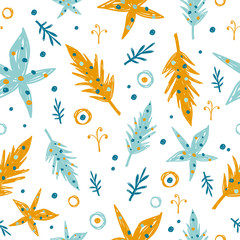 Cute seamless pattern with flowers and plants