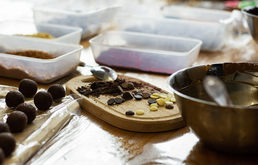 Chocolate. Delicious handmade truffles are then made from such pieces of chocolate.
