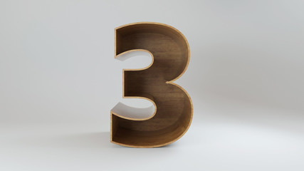 3d rendered wooden number isolated on white background