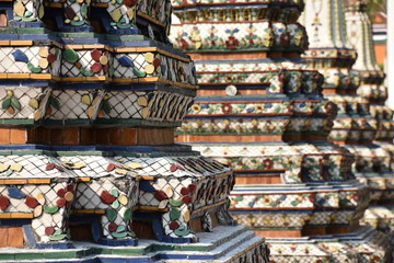 Line of Stupas, Foreground in Focus, Wat Pho Temple, Bangkok, Thailand