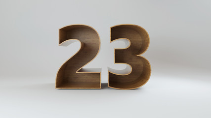 3d rendered wooden number isolated on white background