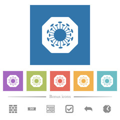 Stop covid flat white icons in square backgrounds