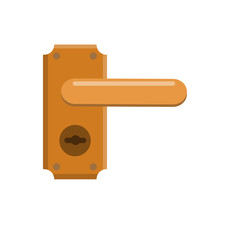 Door handle. Doorway and entrance element. Brown Lock and keyhole. Opening and closing. Cartoon flat icon isolated on white