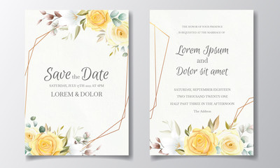 Wedding invitation card template set with beautiful floral leaves