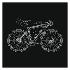 Touring bike vector illustration with saddlebag, frame bag and handlebar bag. Gravel bicycle.