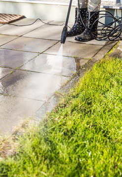 Cleaning Terrace With High-pressure Water Blaster