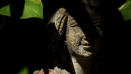 Statue of woman with leaves and shadows