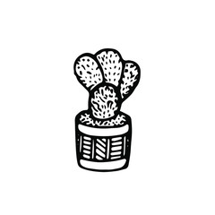 Hand drawn floral illustration isolated on the white background. Vector home cactus in flower pot. Image of home flowers in doodle flat style. Natural eco logo. Floral emblem. Exotic plant.
