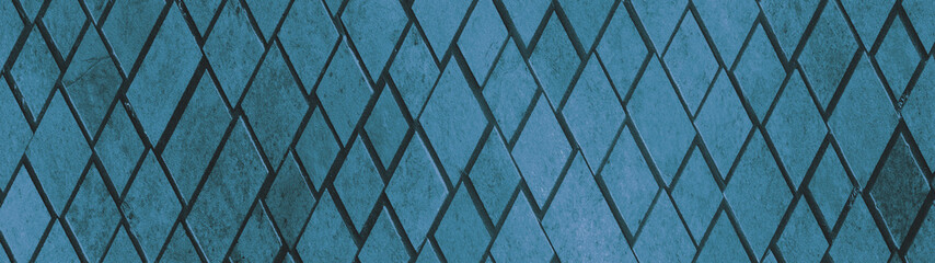 Abstract blue geometric rhombus grid tiles texture background banner panorama