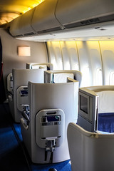 Interior view of Empty Airplane seats on board a jet liner