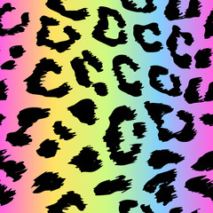 Obraz na płótnie Canvas Leopard pattern design in rainbow colors - funny drawing seamless ocelot pattern. Lettering poster or t-shirt textile graphic design. / wallpaper, wrapping paper.