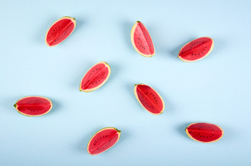 Watermelon slices composition on color background.