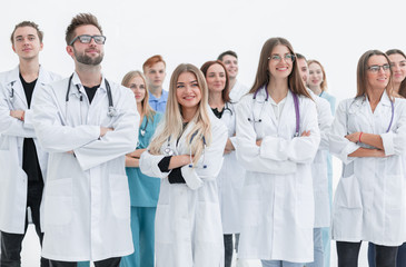 close up. confident doctors and interns standing together