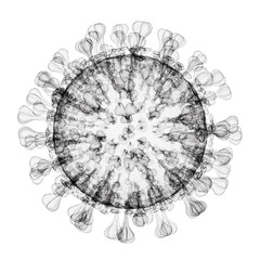 Obraz premium X-ray under the microscope. Cowid-19 closeup cut out on a white background