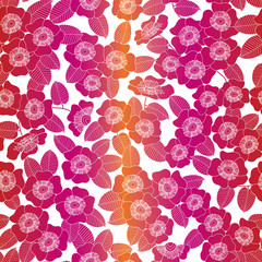 Vector Flowers in Pink Orange Red Ombre Silhouettes on White Background Seamless Repeat Pattern. Background for textiles, cards, manufacturing, wallpapers, print, gift wrap and scrapbooking.