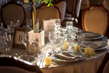 Beautiful decoration for special event. Bouquet of flowers on table