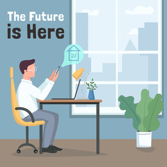 Climate control system social media post mockup. The future is here phrase. Web banner design template. Technology booster, content layout with inscription. Poster, print ads and flat illustration