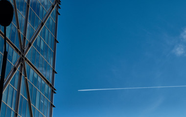 Modern building and plane in London