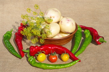 vegetables on a wooden board