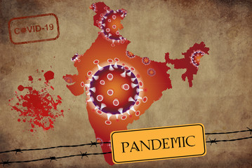 Coronavirus map India, pandemic, epidemic - 336377106