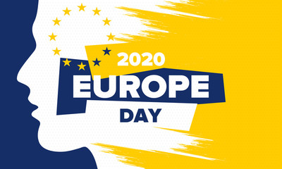 Europe Day. Annual public holiday in May. Is the name of two annual observance days - 5 May by the Council of Europe and 9 May by the European Union. Poster, card, banner and background. Vector