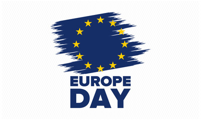 Europe Day. Annual public holiday in May. Is the name of two annual observance days - 5 May by the Council of Europe and 9 May by the European Union. Poster, card, banner and background. Vector