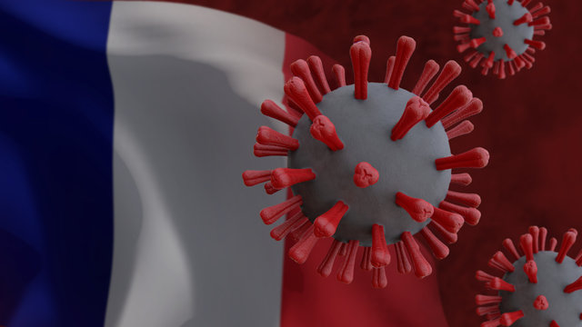 Covid 19 Coronavirus with France flag in background