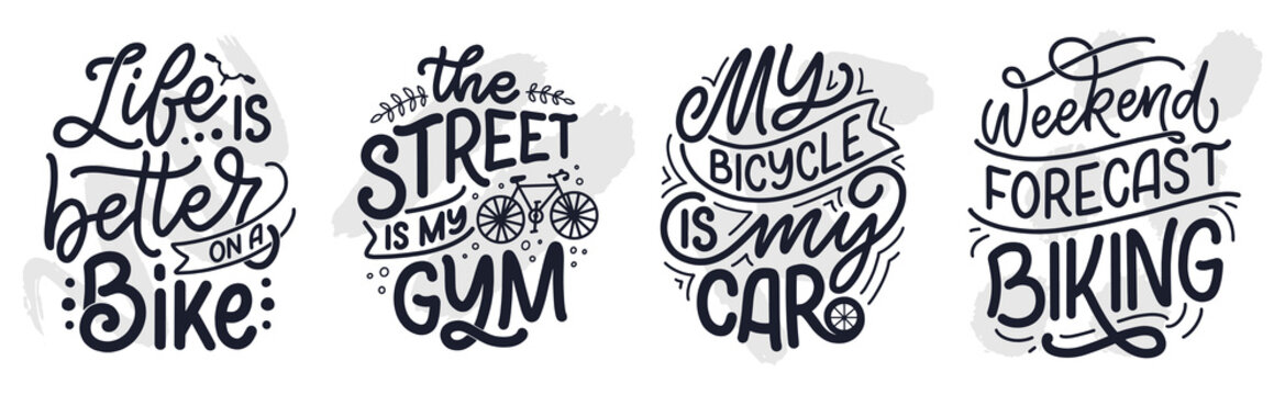 Set woth lettering slogans about bicycle for poster, print and t shirt design. Save nature quotes. Vector illustration