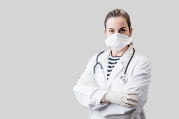 female doctor with stethoscope in white background
