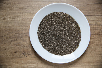 Natural chia seeds in a plate