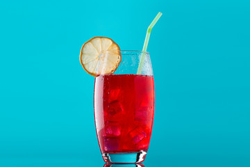 glass of soft drink with a lot of ice