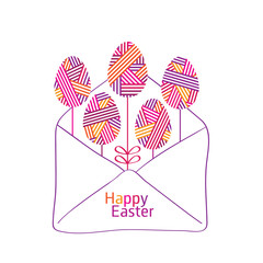Modern Happy Easter card. Decorative eggs in envelope. Background with Vector illustration.