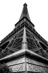 Eifel tower from a corner below, black and white