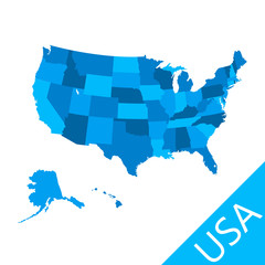 Simplified blue vector USA map isolated on white background.