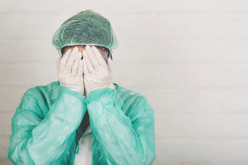 Coronavirus.Sad medical worker doctor crying for the covid-19