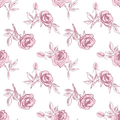 Pink Roses Seamless Pattern. Hand Drawn Floral Background.
