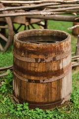 water barrels in the garden on the grass.