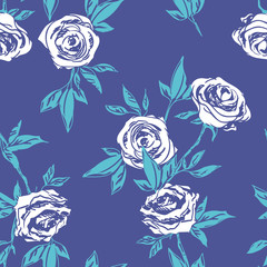 White Roses Seamless Pattern. Hand Drawn Floral Background.