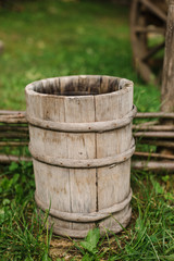 water barrels in the garden on the grass.