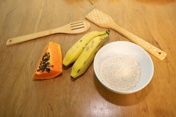 Delicious fruits with kithen things